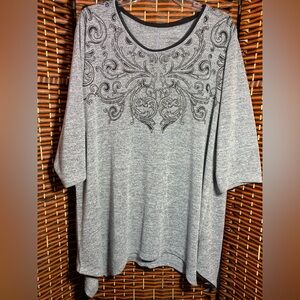 Catherine’s Embellished Tunic Top 1X Gray 3/4 Sleeve Asymmetrical Hem Plus Size